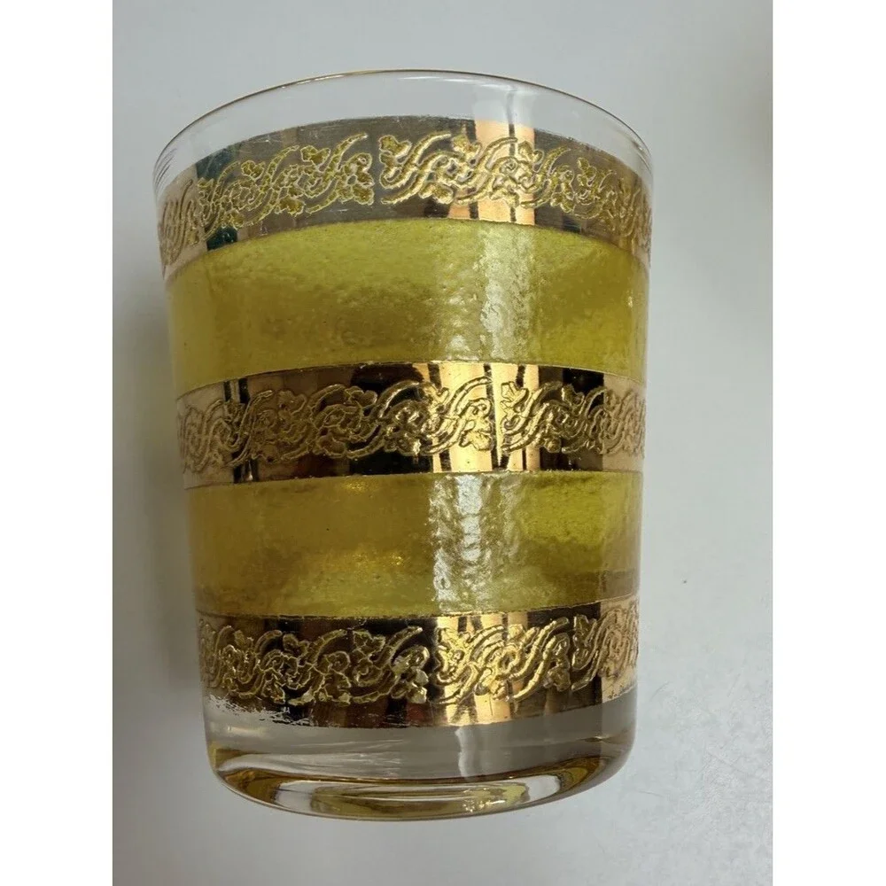 Vtg Culver Starlyte Glasses Yellow & 22K Gold Barware Rocks Tumblers Set Of 3